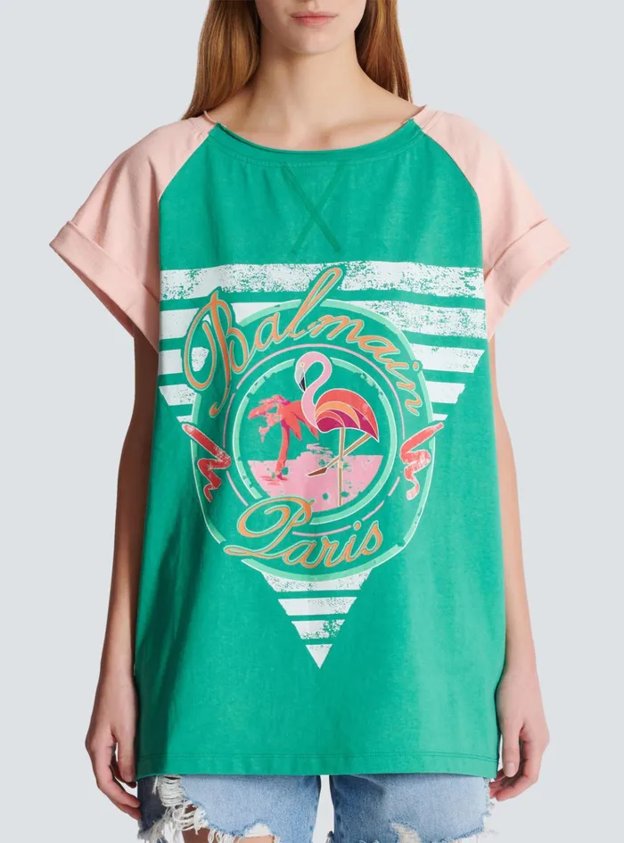 Flamingo Tshirt Green Women Balmain TShirts