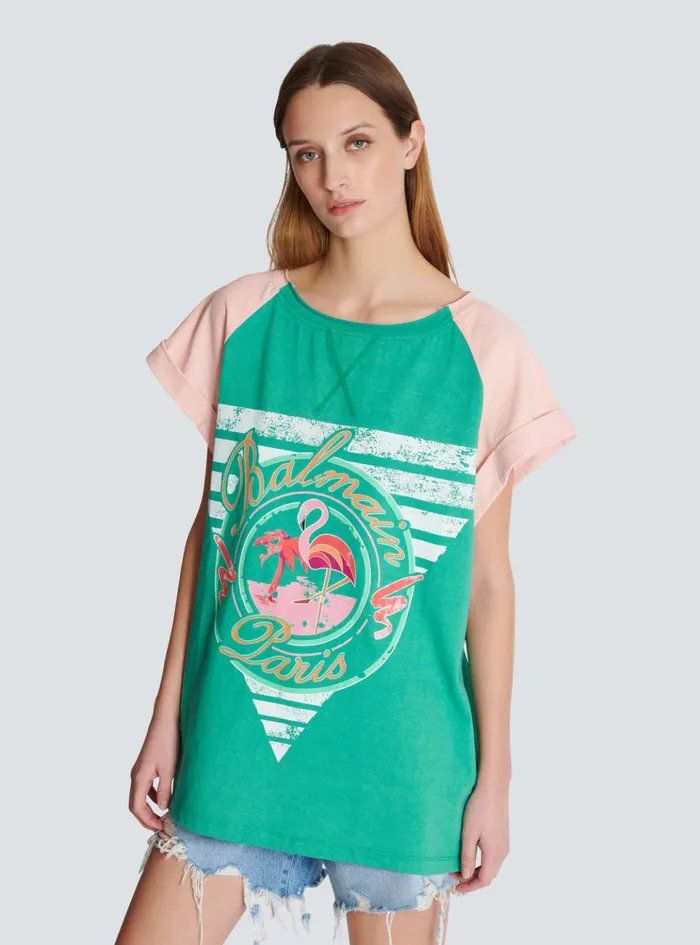Flamingo Tshirt Green Women Balmain TShirts