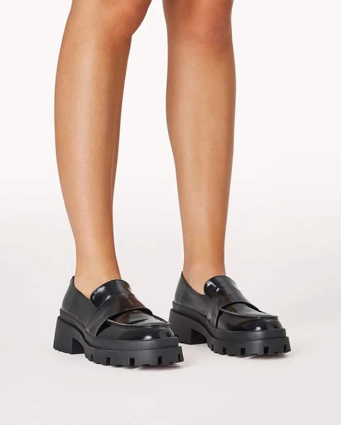 Flats Billini Loafers PEPI BLACK SEMI PATENT