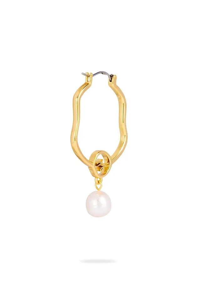 Fleur Pearl Drop Hoop Earring Gold Women Aje Jewelry