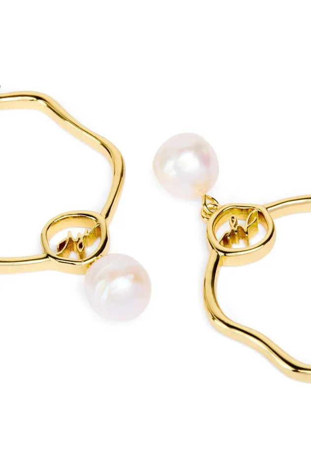 Fleur Pearl Drop Hoop Earring Gold Women Aje Jewelry