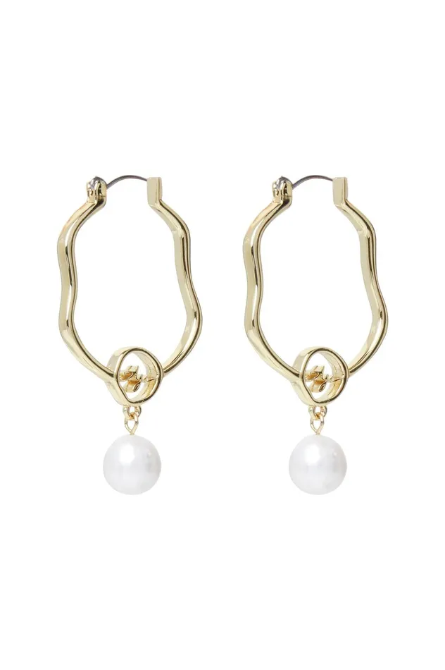Fleur Pearl Drop Hoop Earring Gold Women Aje Jewelry