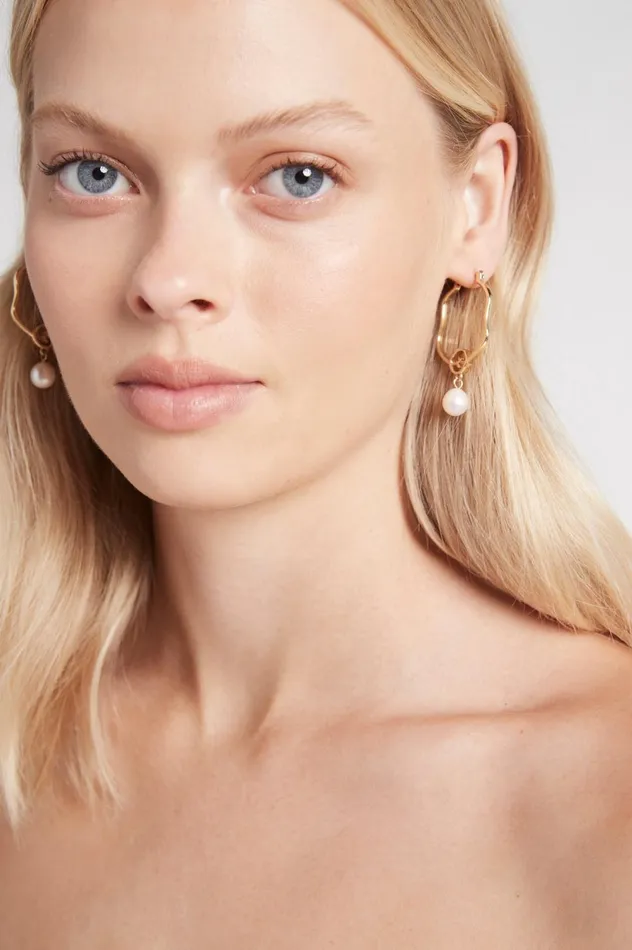 Fleur Pearl Drop Hoop Earring Gold Women Aje Jewelry