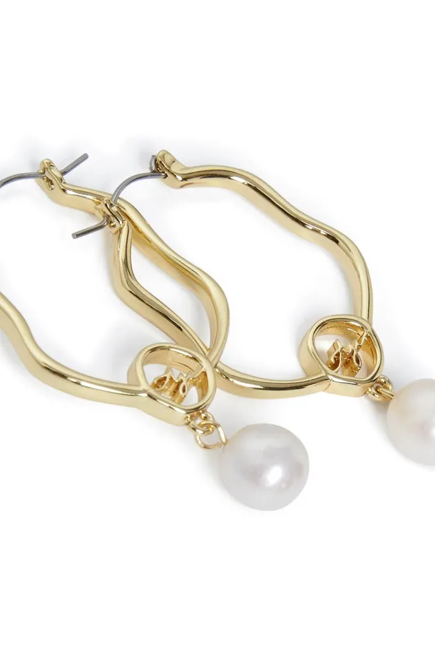 Fleur Pearl Drop Hoop Earring Gold Women Aje Jewelry