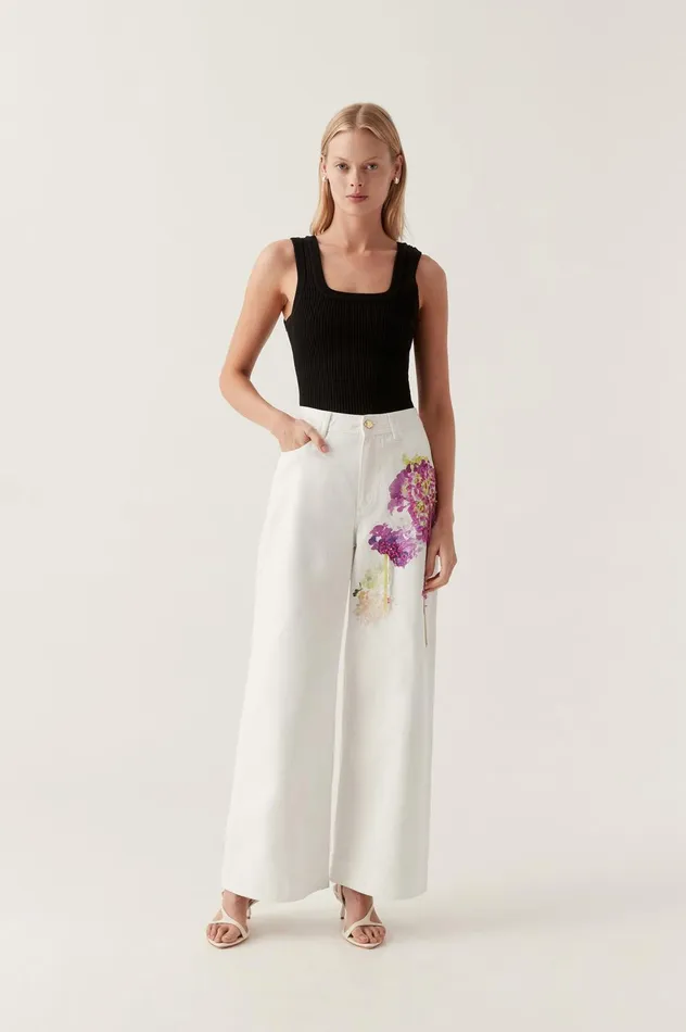 Flora Detail Wide Leg Jeans White Women Aje Pants