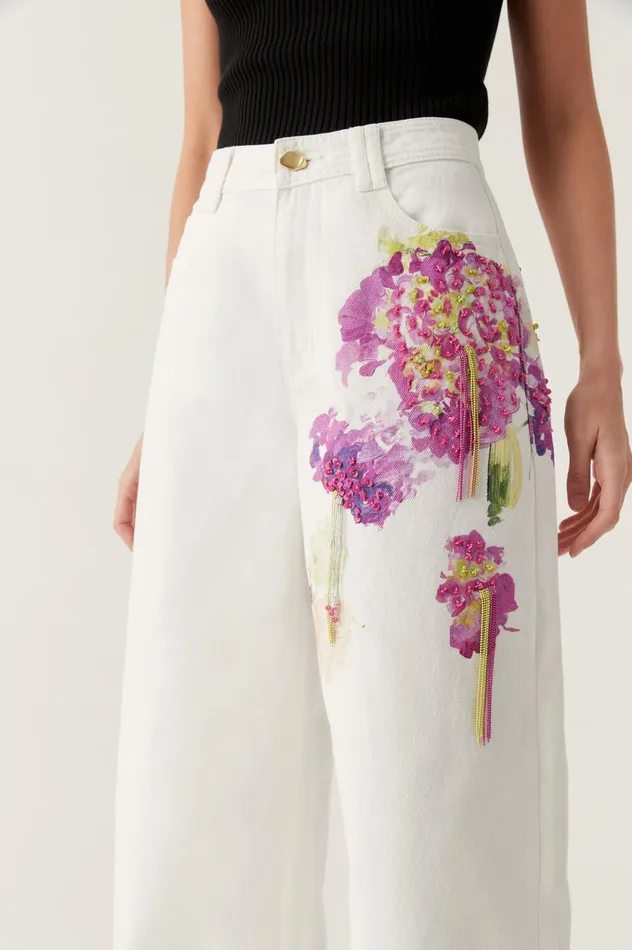Flora Detail Wide Leg Jeans White Women Aje Pants