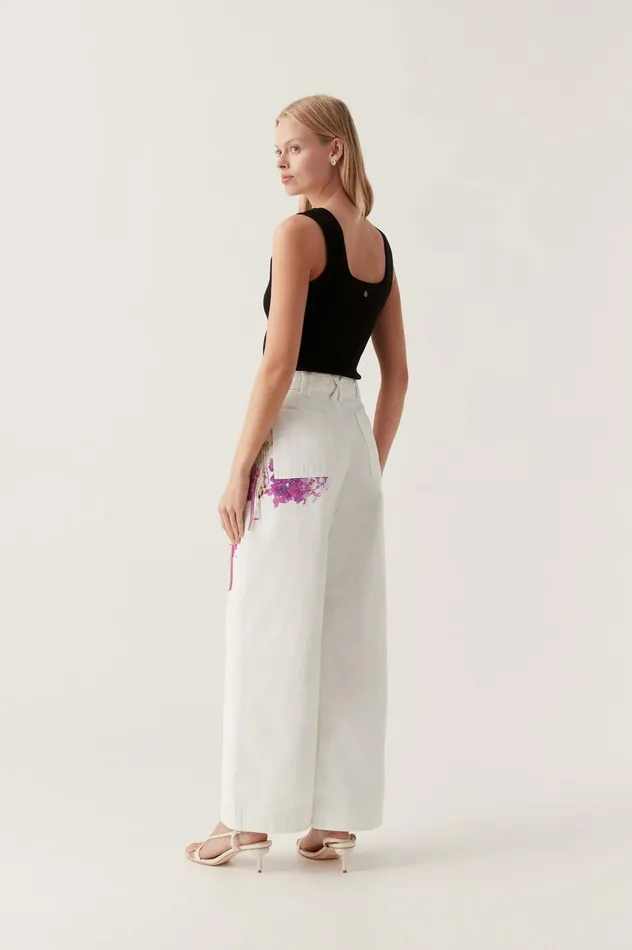 Flora Detail Wide Leg Jeans White Women Aje Pants