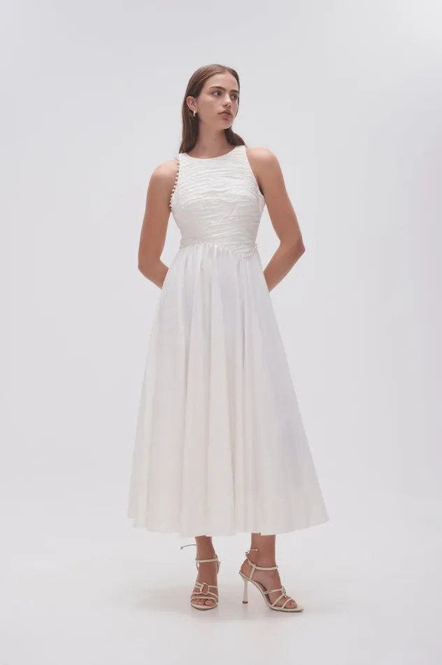 Florence Pearl Trim Midi Dress Ivory Women Aje Midi Dresses