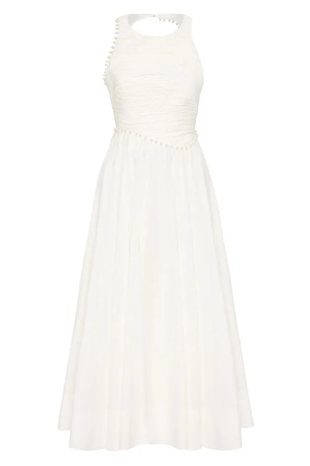 Florence Pearl Trim Midi Dress Ivory Women Aje Midi Dresses