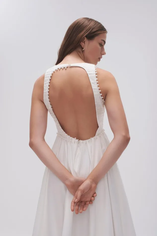 Florence Pearl Trim Midi Dress Ivory Women Aje Midi Dresses
