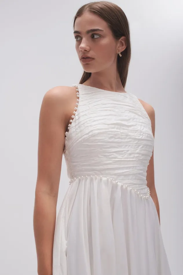 Florence Pearl Trim Midi Dress Ivory Women Aje Midi Dresses