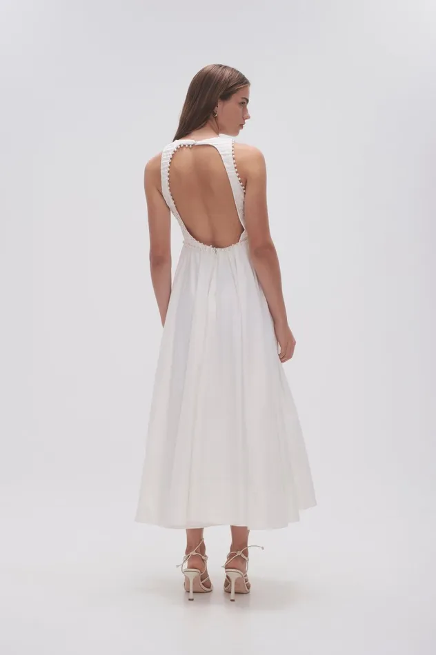 Florence Pearl Trim Midi Dress Ivory Women Aje Midi Dresses