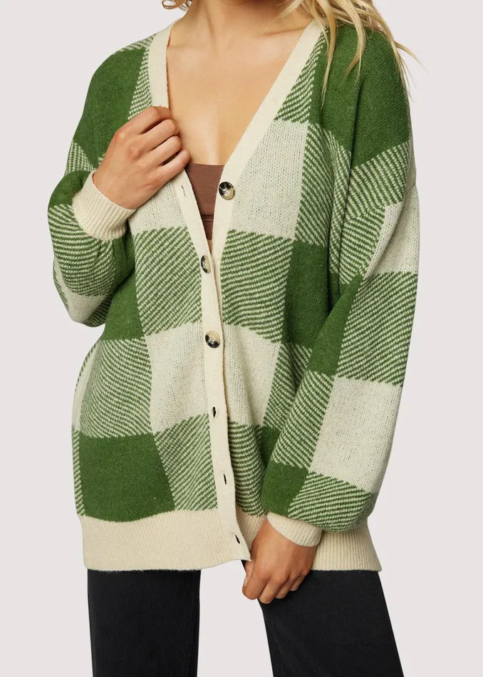 Forest School Long Cardigan Forestgingham Women Lost Wander Sweaters