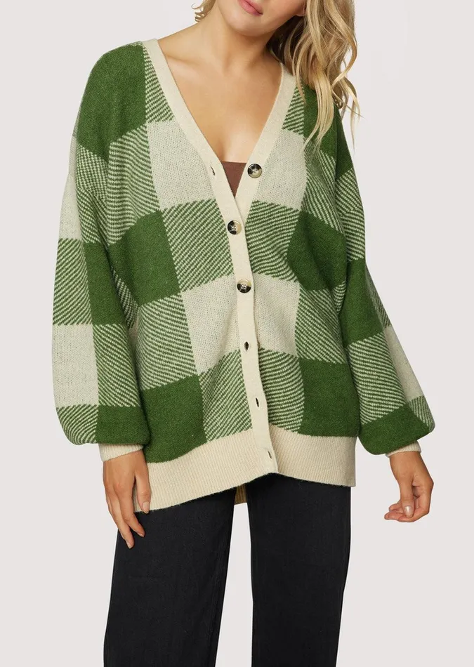 Forest School Long Cardigan Forestgingham Women Lost Wander Sweaters
