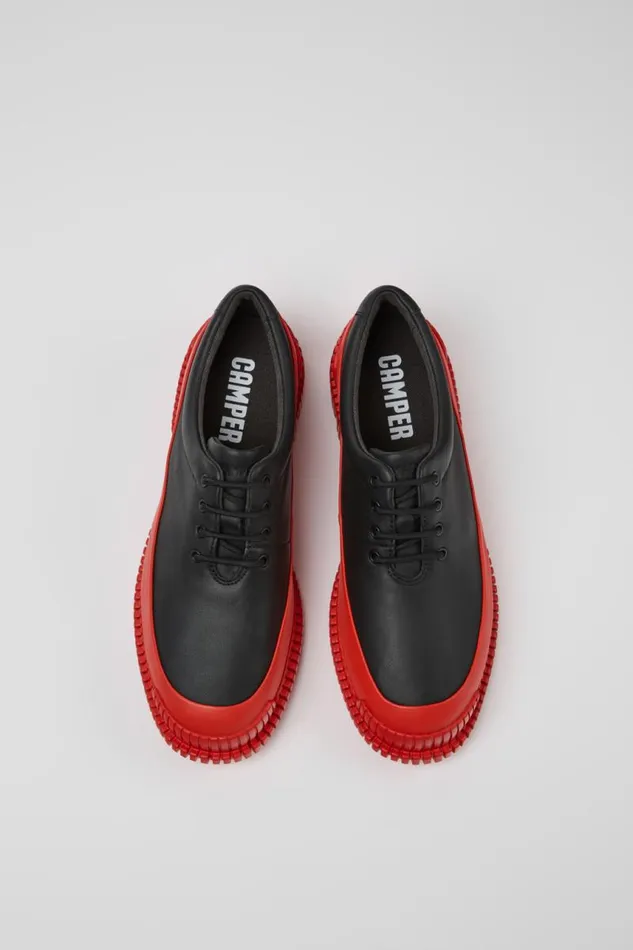 Formal Shoes Women Camper Pix Black And Red Leather Laceup Shoes