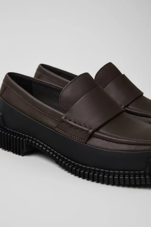 Formal Shoes Women Camper Pix Brown And Black Leather Loafer