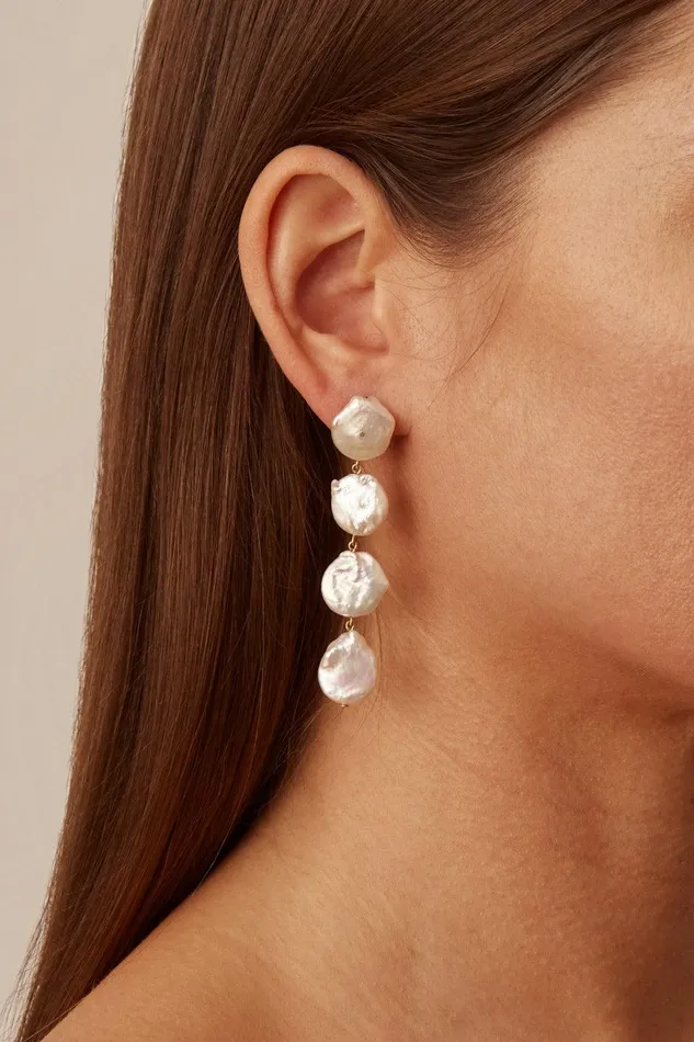 Four Tiered White Keshi Pearl Earrings Women Chan Luu Earrings