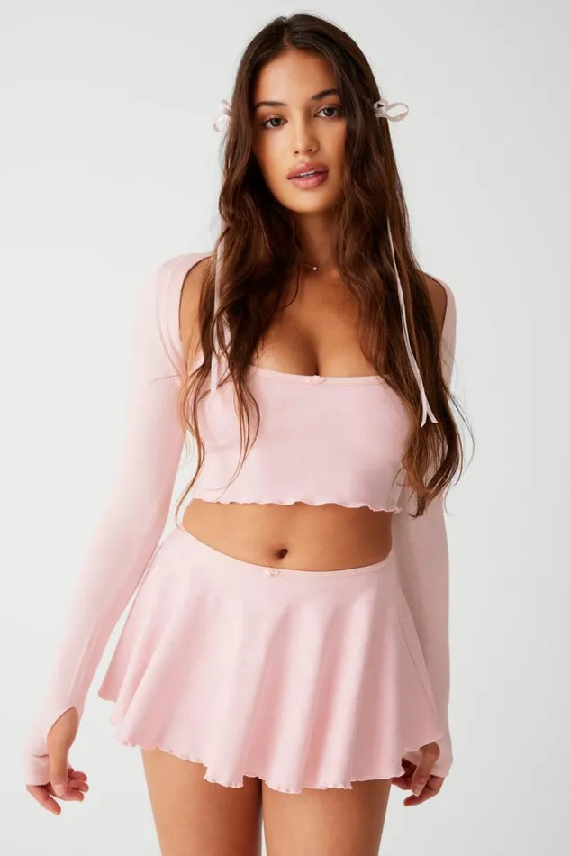 Frankies Bikinis Active Women Star Low Rise Skort Pink Petals
