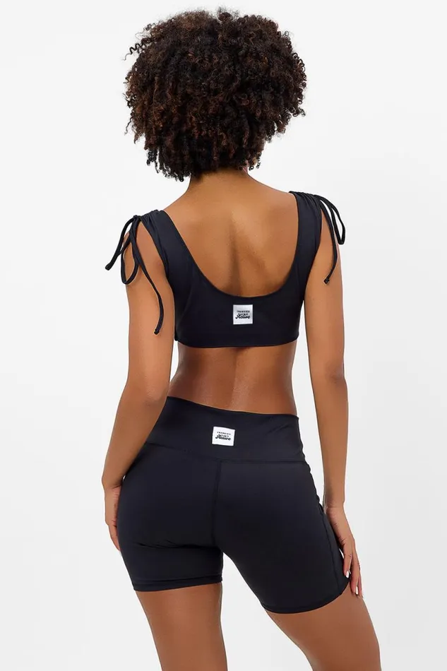 Frankies Bikinis Active Women Windy Ruched Crop Top Black