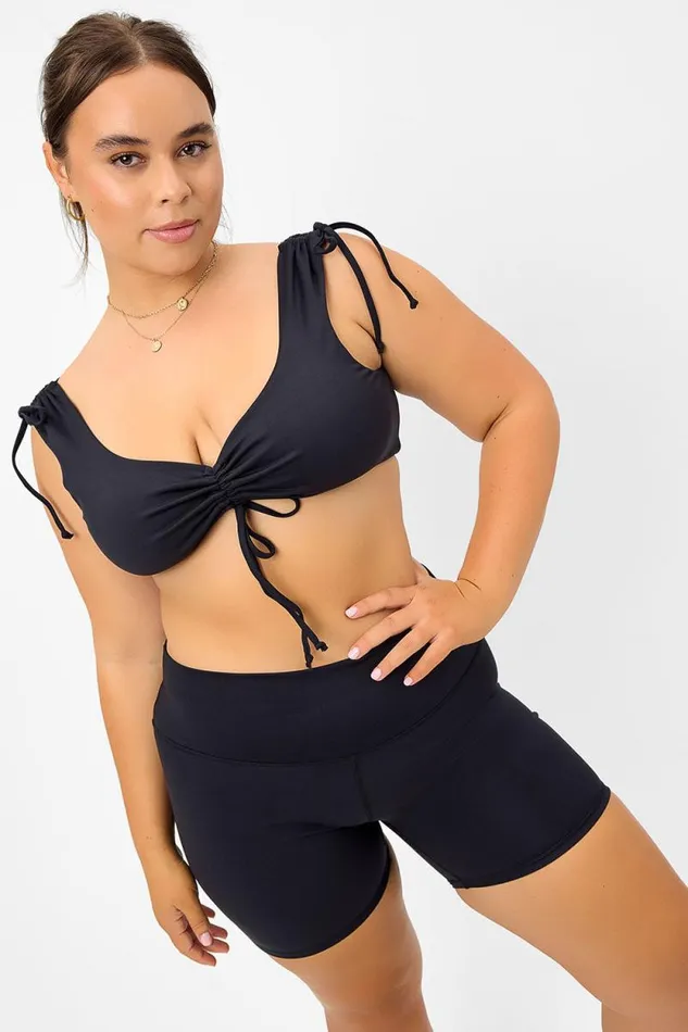 Frankies Bikinis Active Women Windy Ruched Crop Top Black