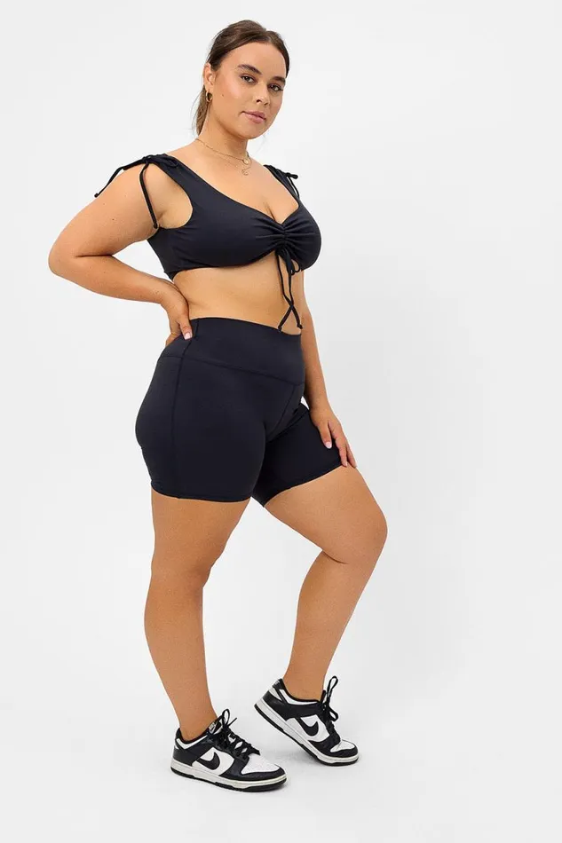 Frankies Bikinis Active Women Windy Ruched Crop Top Black