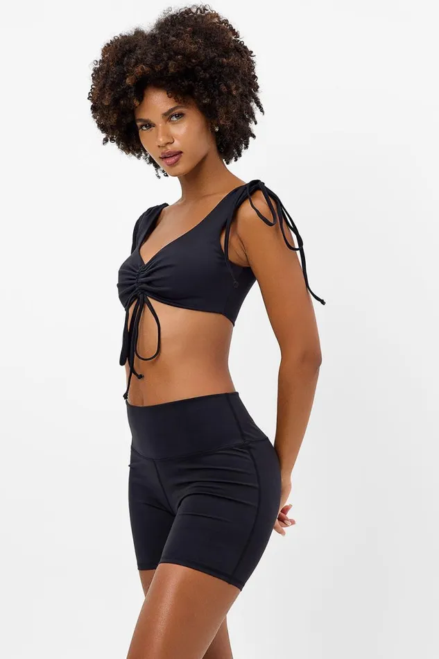 Frankies Bikinis Active Women Windy Ruched Crop Top Black