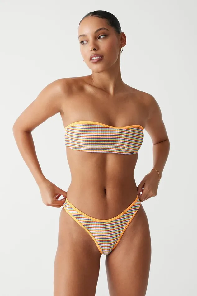Frankies Bikinis Bikinis Women Rosabella Striped Bandeau Bikini Top Hawaiian Sky