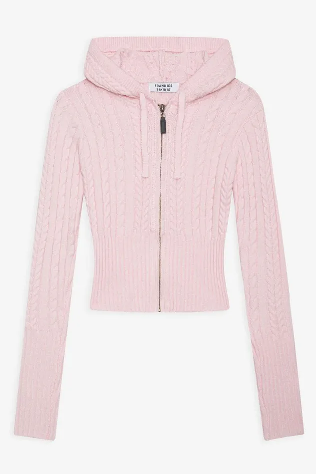 Frankies Bikinis Cloud Knits Women Aimee Cable Cloud Knit Hoodie Rose Quartz