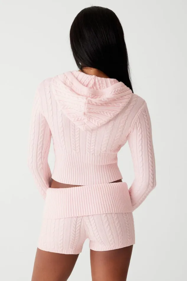 Frankies Bikinis Cloud Knits Women Aimee Cable Cloud Knit Hoodie Rose Quartz