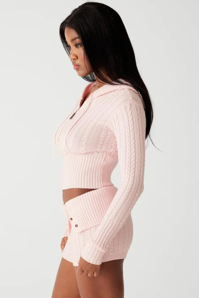 Frankies Bikinis Cloud Knits Women Aimee Cable Cloud Knit Hoodie Rose Quartz