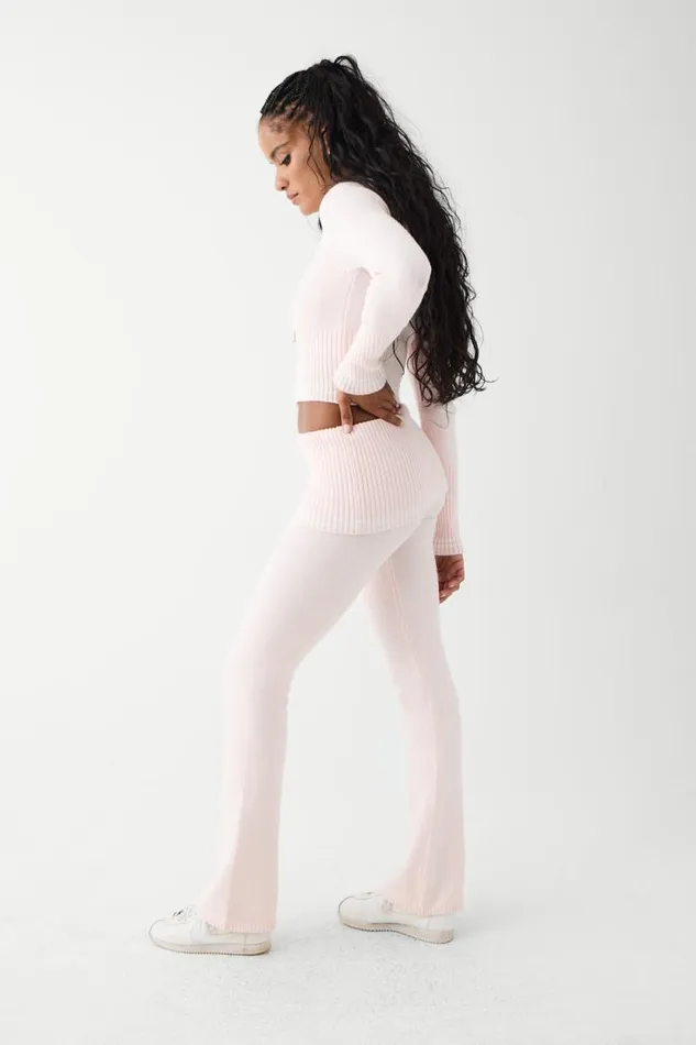 Frankies Bikinis Cloud Knits Women Aimee Cloud Knit Flare Pant Rosebud Pink