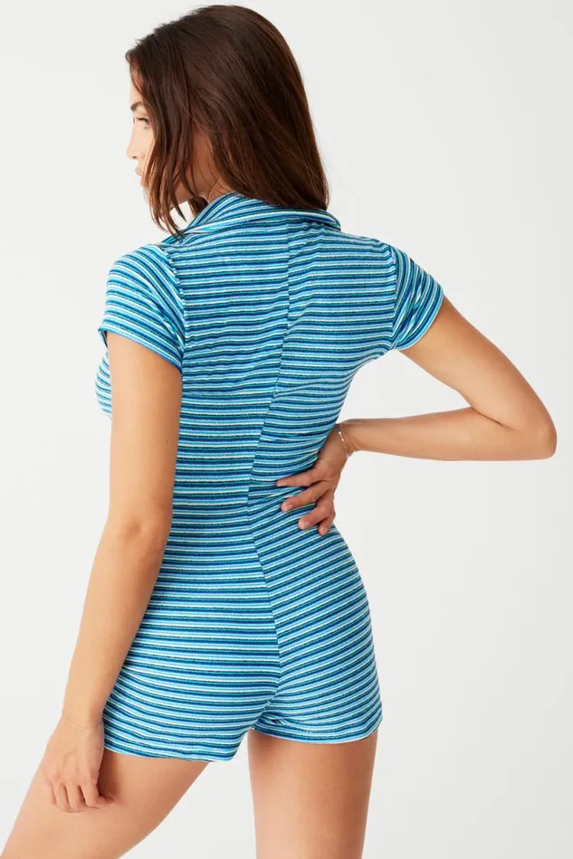 Frankies Bikinis Dresses Women Rose Terry Romper Positano Stripe