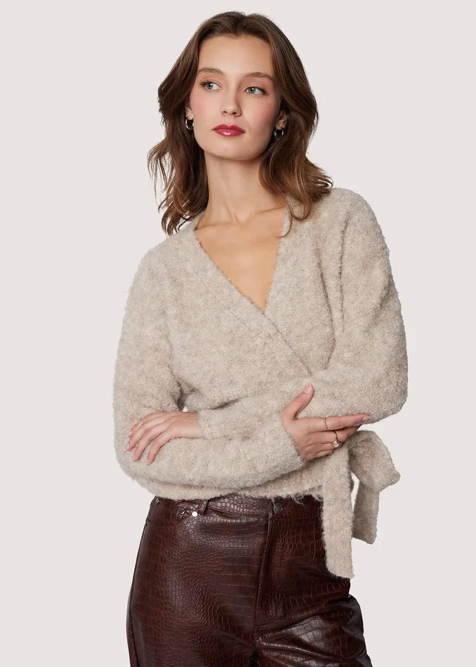 Gabriella Wrap Top Oatmeal Women Lost Wander Sweaters