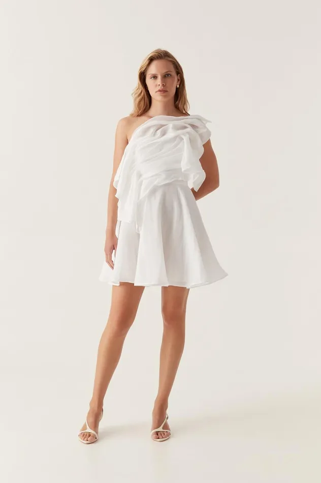 Genesis Mini Dress Ivory Women Aje White Dresses