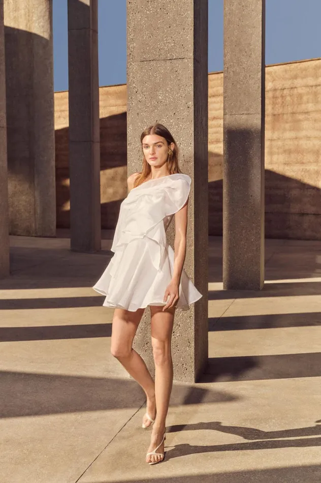 Genesis Mini Dress Ivory Women Aje White Dresses