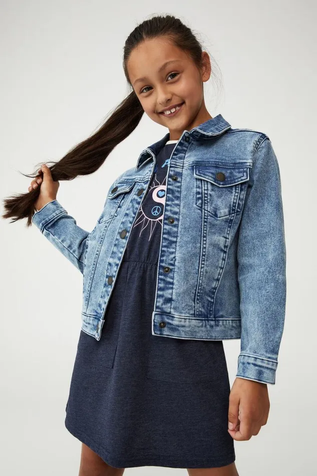 Girls 214Boys 214 Jackets and Sweaters Cotton On Darcie Denim Jacket Classic Blue Wash