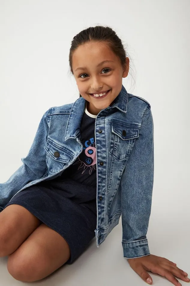 Girls 214Boys 214 Jackets and Sweaters Cotton On Darcie Denim Jacket Classic Blue Wash
