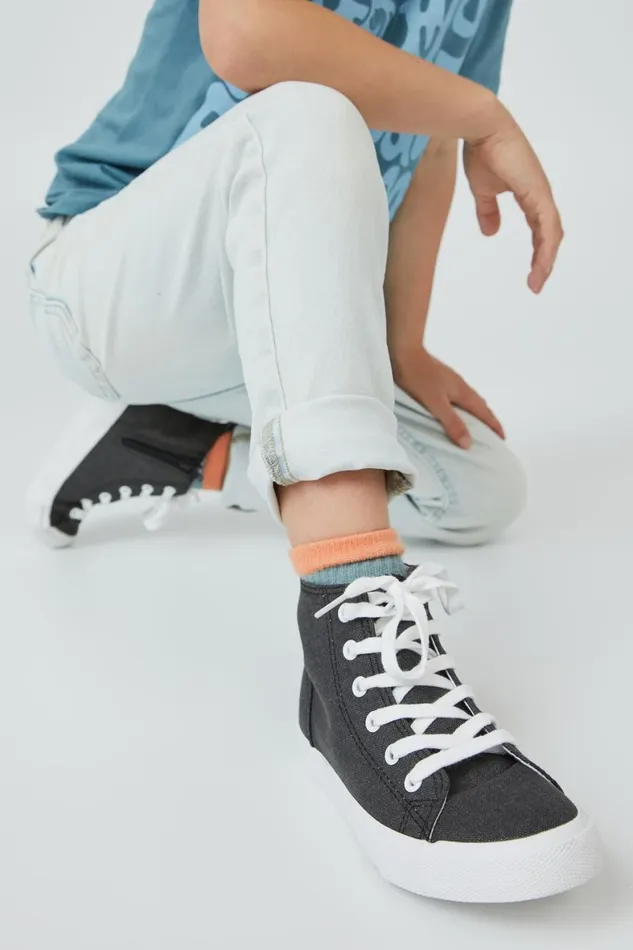 Girls 214Boys 214 Sneakers Cotton On Classic Canvas High Top Trainer Phantom Washed Canvas