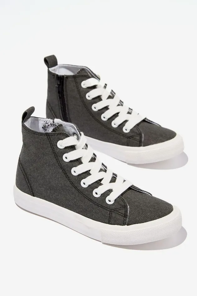 Girls 214Boys 214 Sneakers Cotton On Classic Canvas High Top Trainer Phantom Washed Canvas