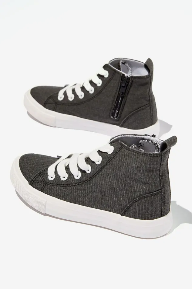 Girls 214Boys 214 Sneakers Cotton On Classic Canvas High Top Trainer Phantom Washed Canvas
