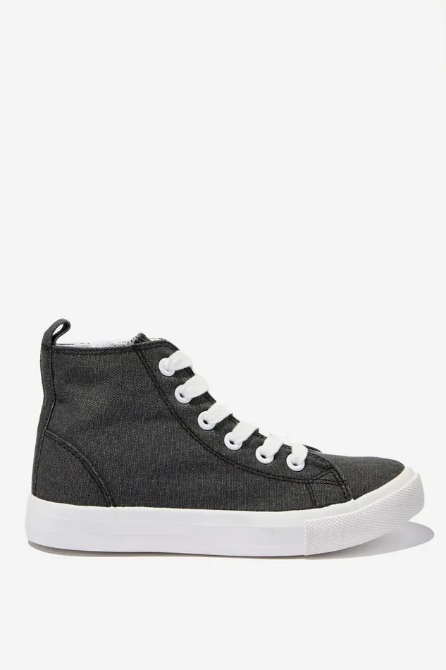 Girls 214Boys 214 Sneakers Cotton On Classic Canvas High Top Trainer Phantom Washed Canvas