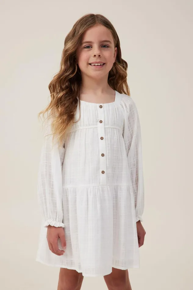 Girls 214 Dresses Cotton On Gemma Long Sleeve Dress Vanilla