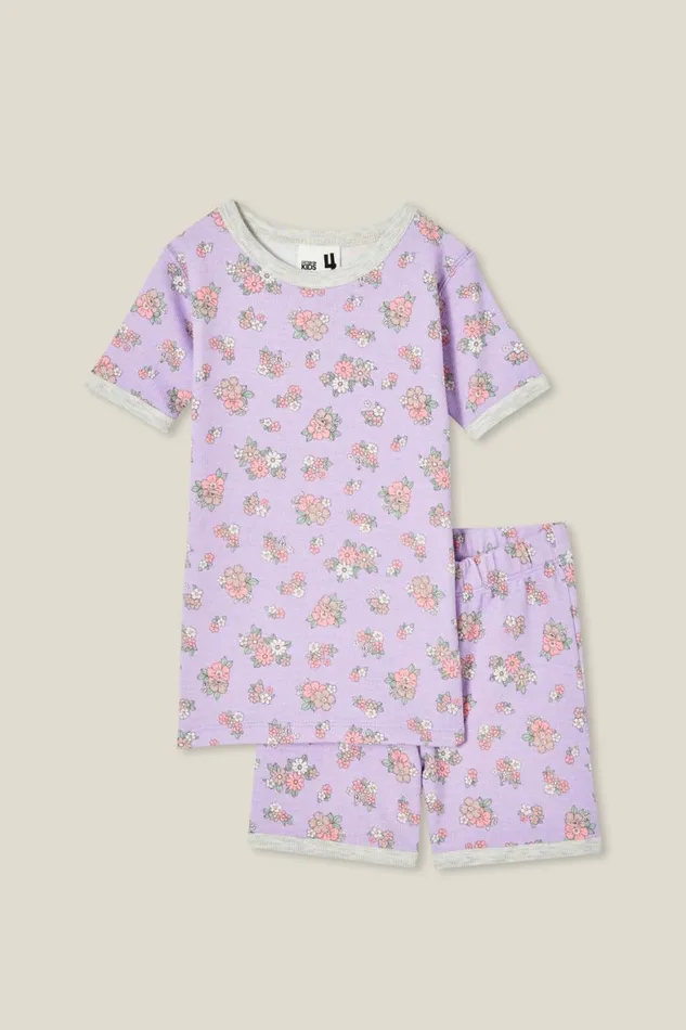 Girls 214 Sleepwear Cotton On Talia Short Sleeve Pyjama Set Lilac Dropava Ditsy Floral