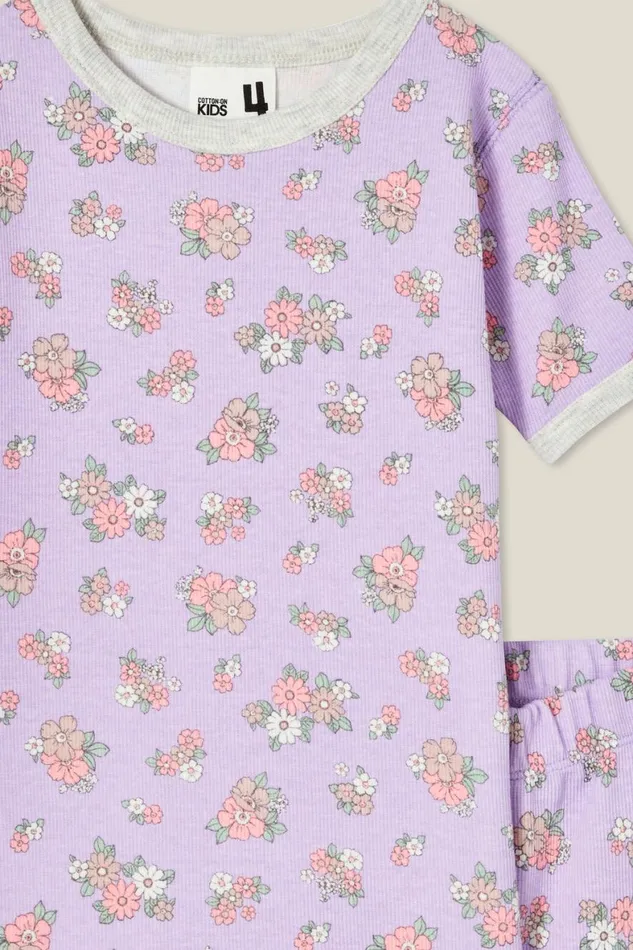 Girls 214 Sleepwear Cotton On Talia Short Sleeve Pyjama Set Lilac Dropava Ditsy Floral