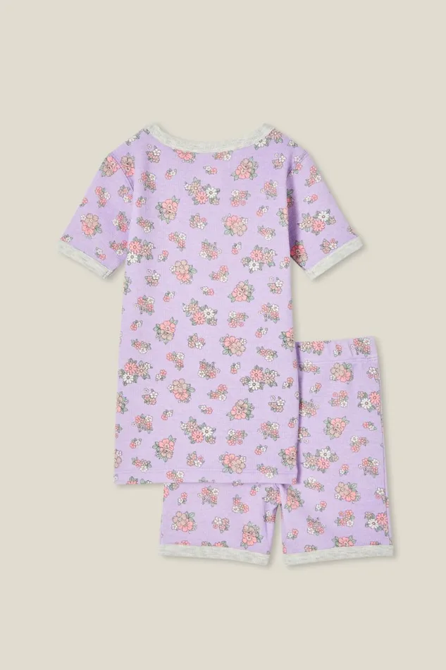 Girls 214 Sleepwear Cotton On Talia Short Sleeve Pyjama Set Lilac Dropava Ditsy Floral