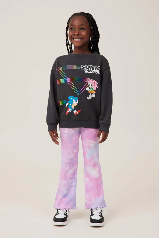 Girls 214 Sweatshirts and Sweatpants Cotton On License Dusty Fleece Crew Neck Lcn Seg Sonic And Amyphantom Wash