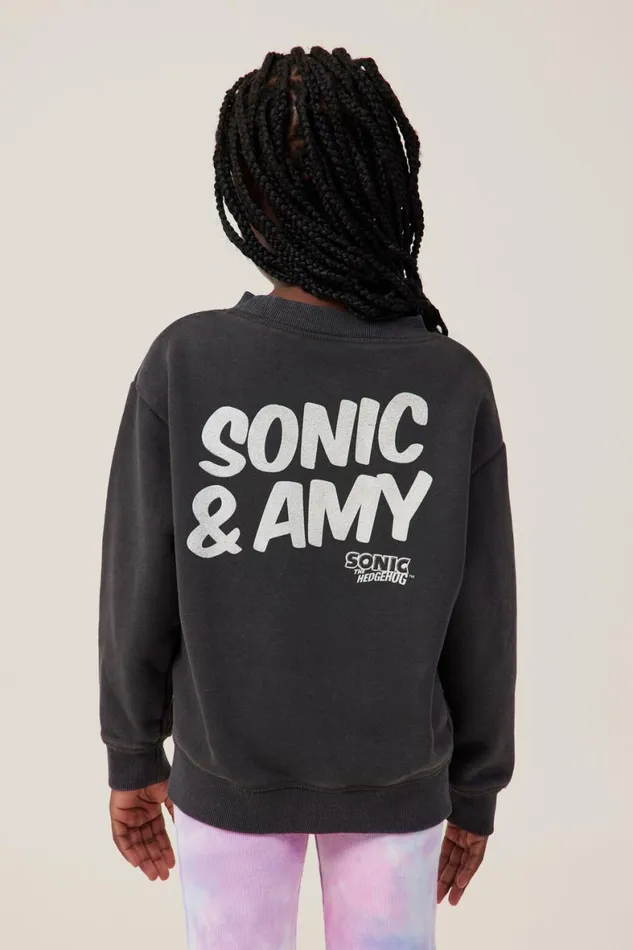 Girls 214 Sweatshirts and Sweatpants Cotton On License Dusty Fleece Crew Neck Lcn Seg Sonic And Amyphantom Wash