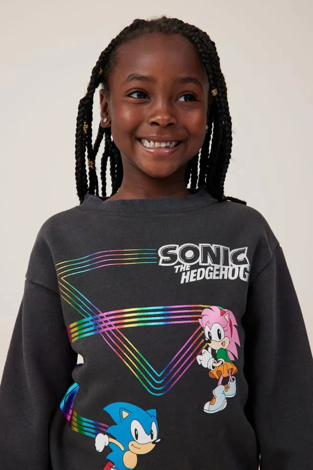 Girls 214 Sweatshirts and Sweatpants Cotton On License Dusty Fleece Crew Neck Lcn Seg Sonic And Amyphantom Wash