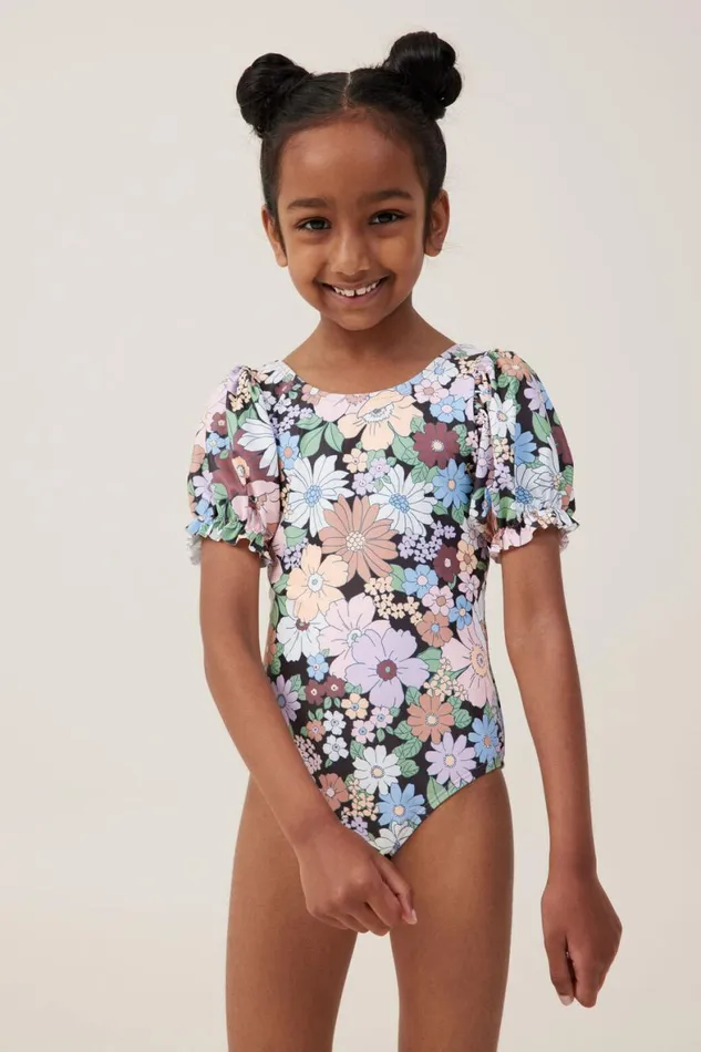 Girls 214 Swimwear Cotton On Puff Sleeve One Piece Phantomquinn Floral