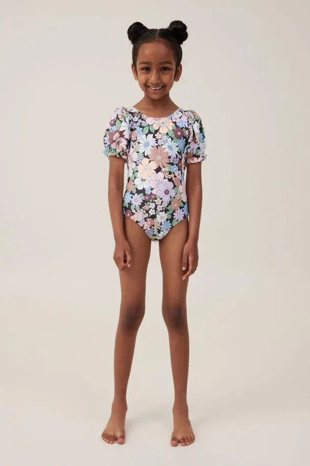 Girls 214 Swimwear Cotton On Puff Sleeve One Piece Phantomquinn Floral